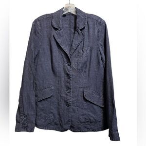 EILEEN FISHER  Dapple Gray Rumpled Linen Jacket blazer Washed Navy 6